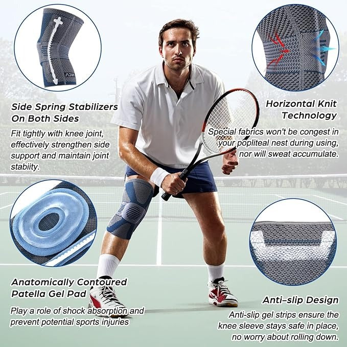 NEENCA Professional Knee Brace for Pain Relief ACE 39-Gray Blue