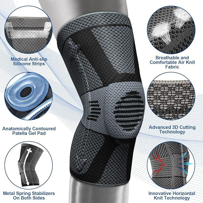 NEENCA Professional Knee Brace for Pain Relief ACE 39-Gray Black