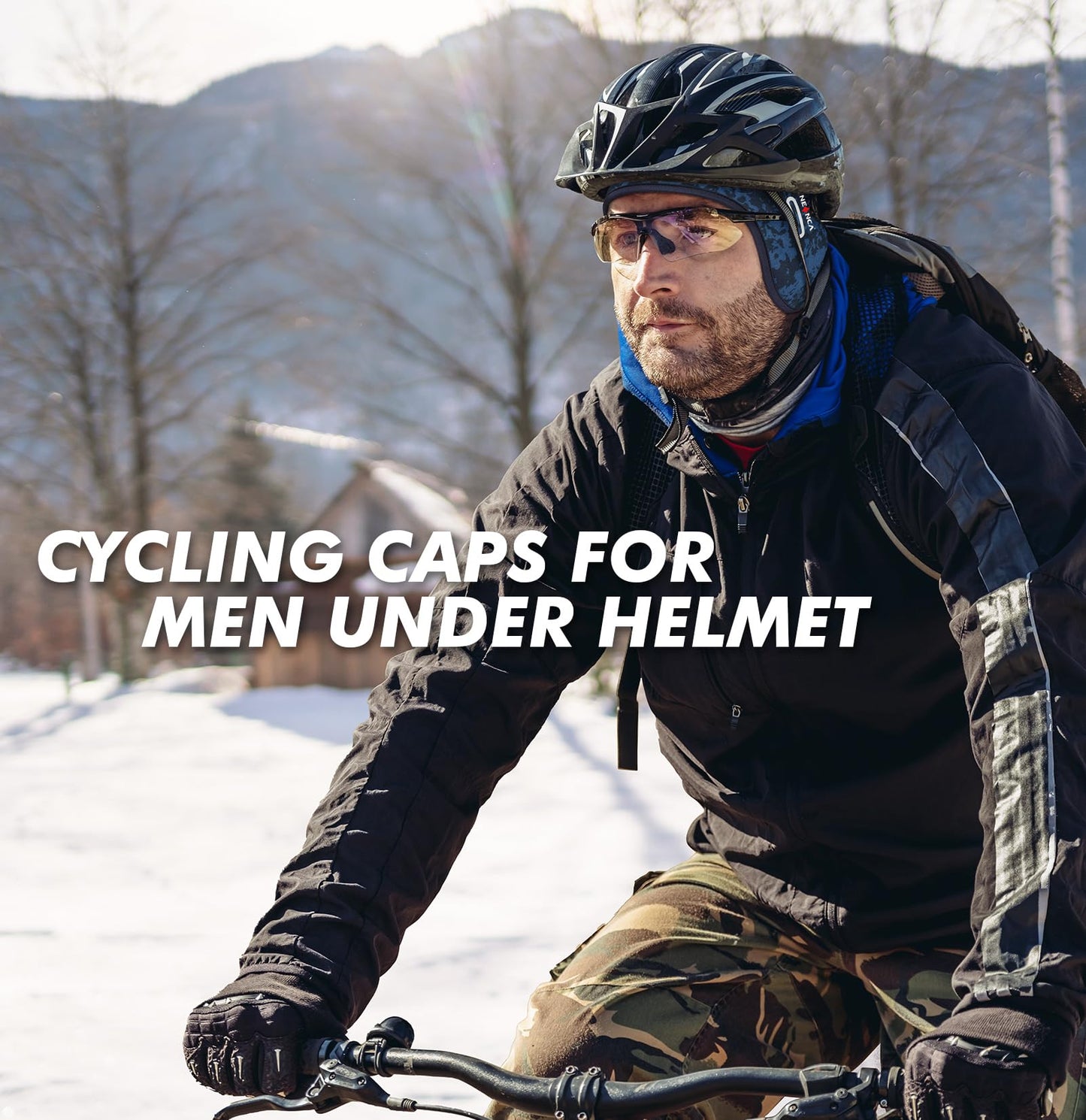 NEENCA Warm Fleece Beanie with Eyeglass Holes, Earflap Helmet Liner, Winter Cycling Bicycle Cap for Men and Women (One Size)
