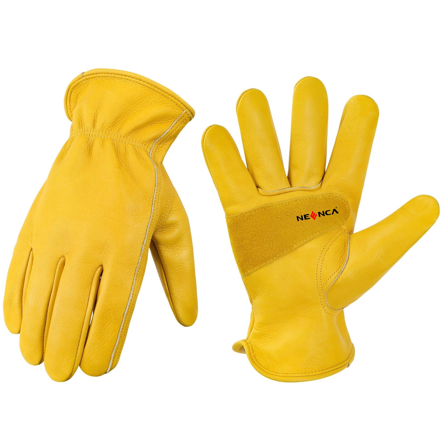 NEENCA Men's and Women's Leather Work Gloves, Reinforced Durable Outdoor Gloves, Cowhide Leather Work Gloves, Puncture and Cut Resistant