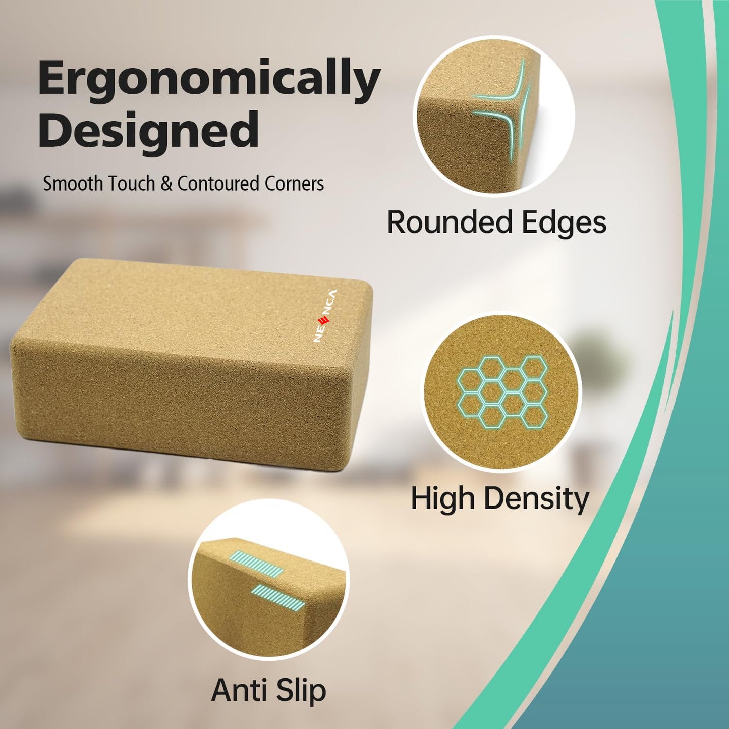 2 Yoga Blocks With Strap Natural Cork 9"X6"X3" Non-Slip&Anti-Tilt For Yoga Equipment, Stretching&Toning General Fitness Odor-Resistant| Moisture-Proof Strength Balance For Pilates Meditation