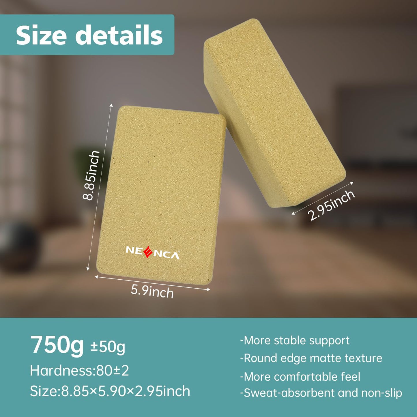 2 Yoga Blocks With Strap Natural Cork 9"X6"X3" Non-Slip&Anti-Tilt For Yoga Equipment, Stretching&Toning General Fitness Odor-Resistant| Moisture-Proof Strength Balance For Pilates Meditation