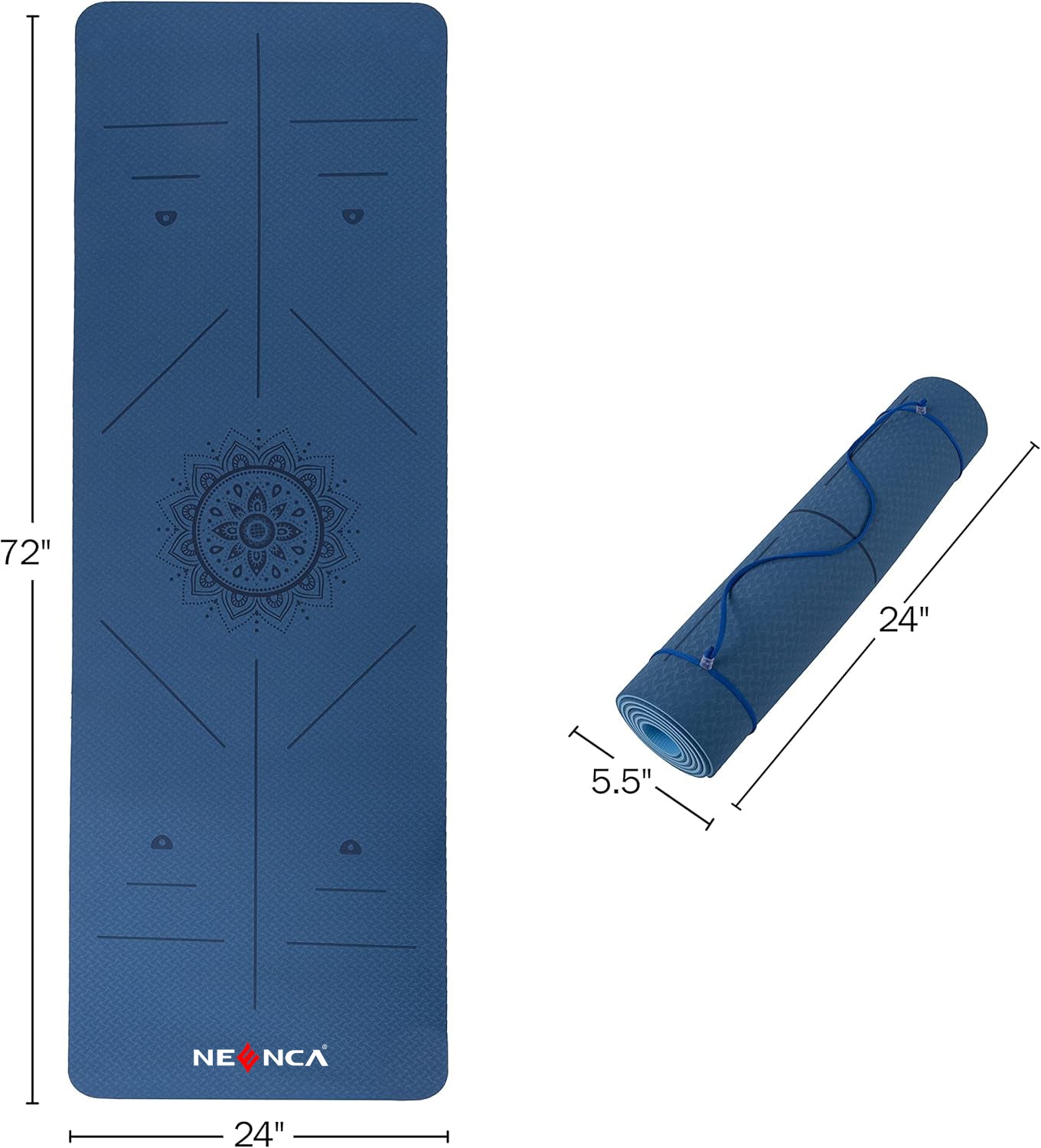 Non-Slip Yoga Mat with Alignment Marks – Lightweight Exercise Mat with Carry Strap for Home Workout or Travel by NEENCA Outdoors