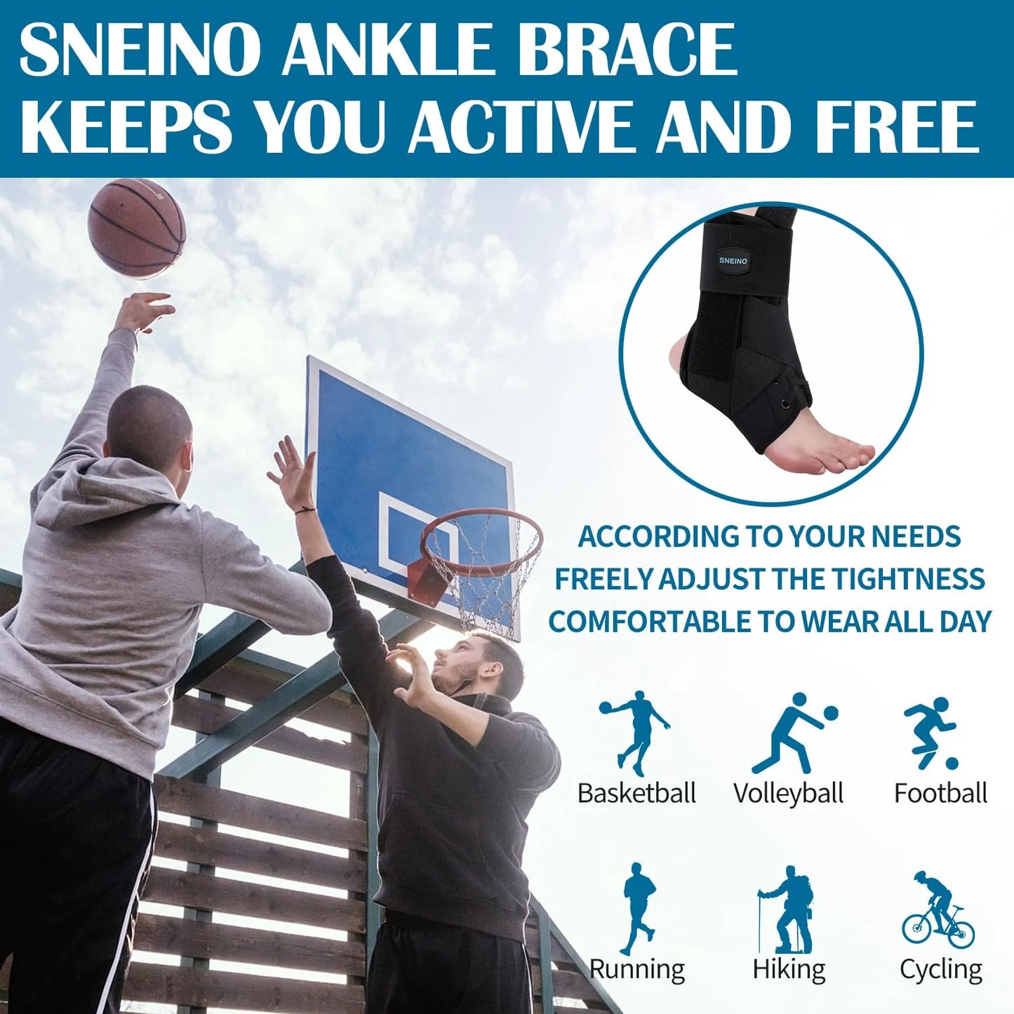 NEENCA Ankle Brace, Lace Up Adjustable Support – for Running, Basketball, Injury Recovery, Sprain YHH170