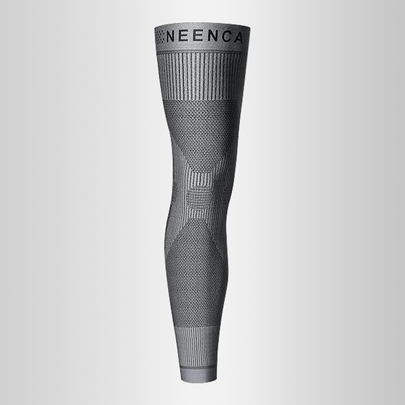 Neenca compression leg sleeve featured on a minimalist gradient gray background for the leg protection category.