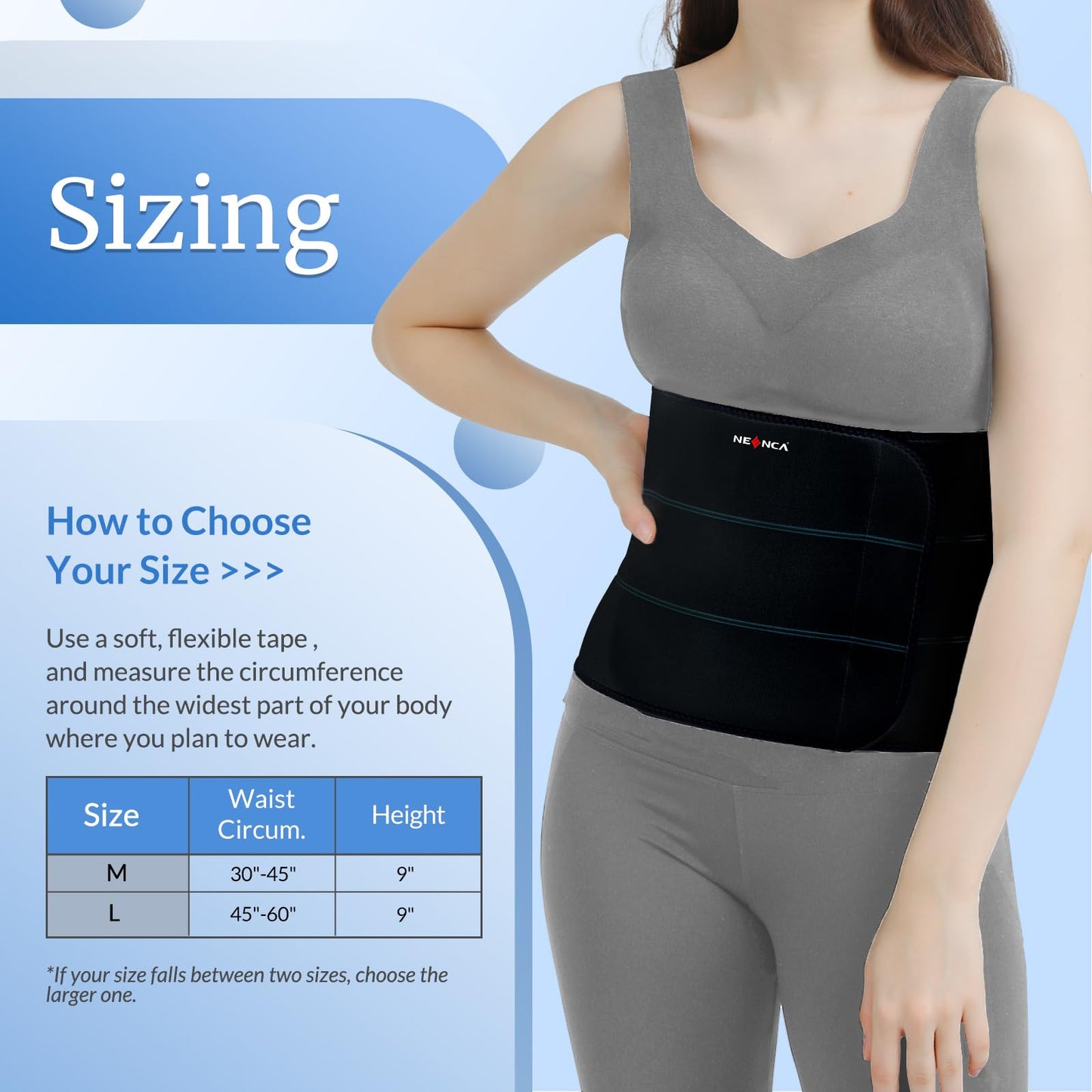 NEENCA Belly Band Post-Op - Elastic Belly Band Compression Belly Wrap Abdomen Tummy Belt  - Skin-friendly, Breathable, Soft - 3-Panel - Black