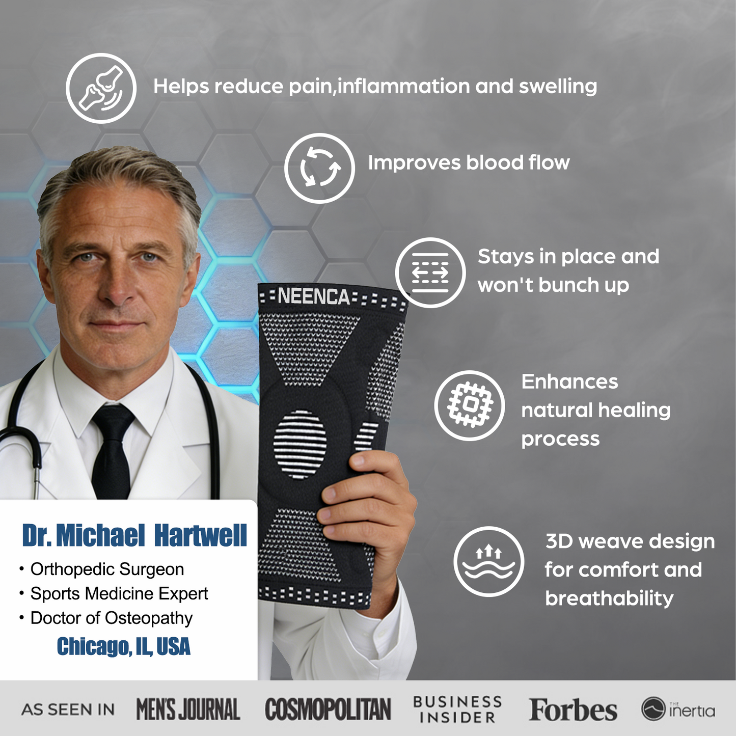 NEENCA Professional Knee Brace,Knee Compression Sleeve Support for Men Women ACE 51