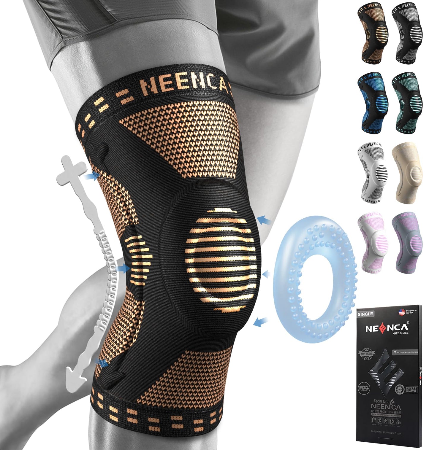 NEENCA Professional Knee Brace,Knee Compression Sleeve Support for Men Women ACE 51