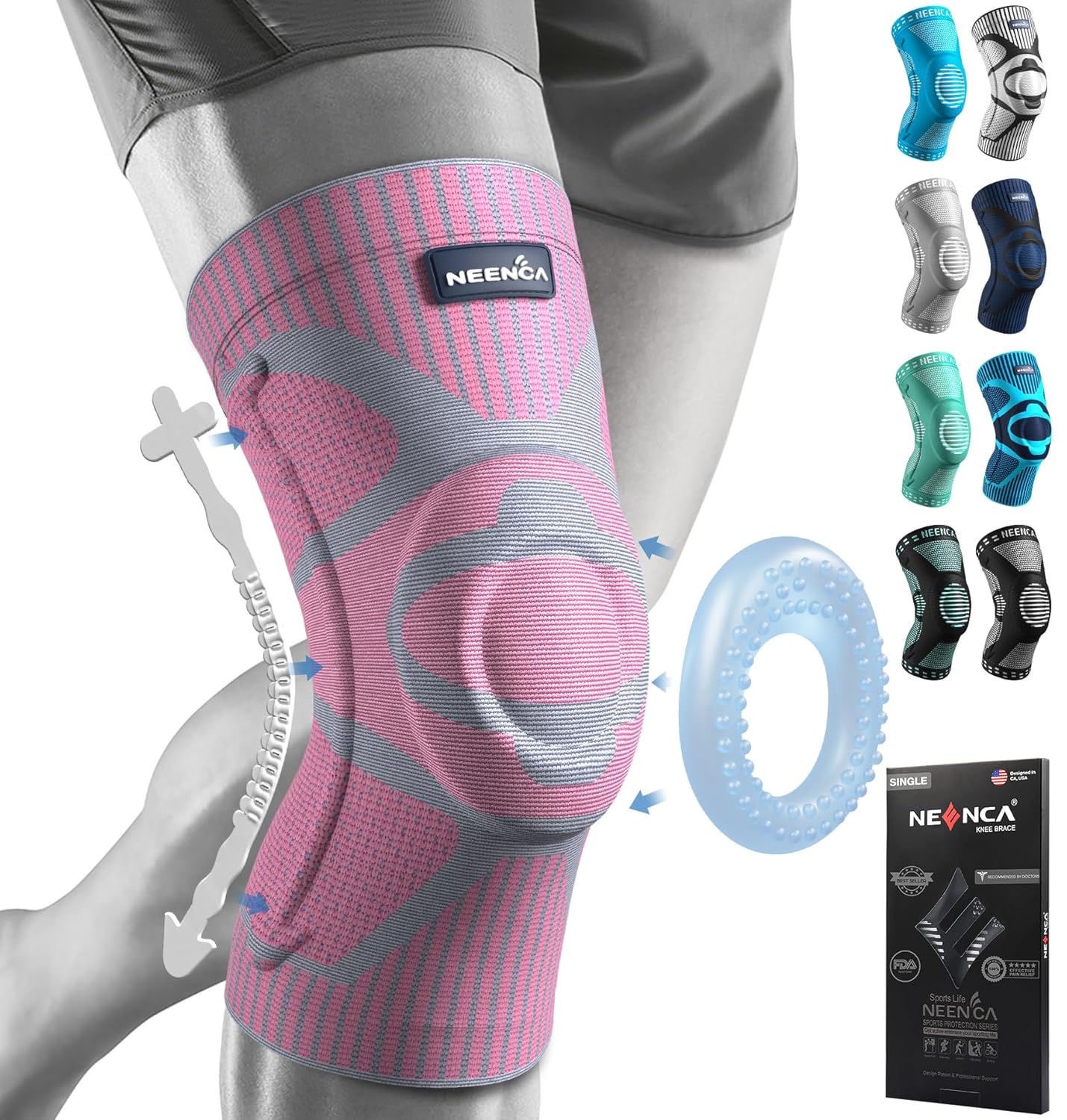 NEENCA Knee Brace for Knee Pain Relief, Medical Knee Support with Patella Pad & Side Stabilizers ACE-53