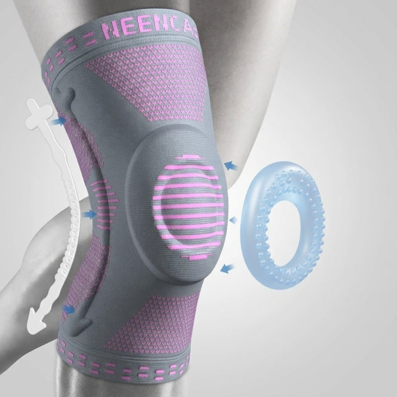 NEENCA ACE-51 knee brace compression sleeve with patella gel pad and side stabilizers-pink gray.