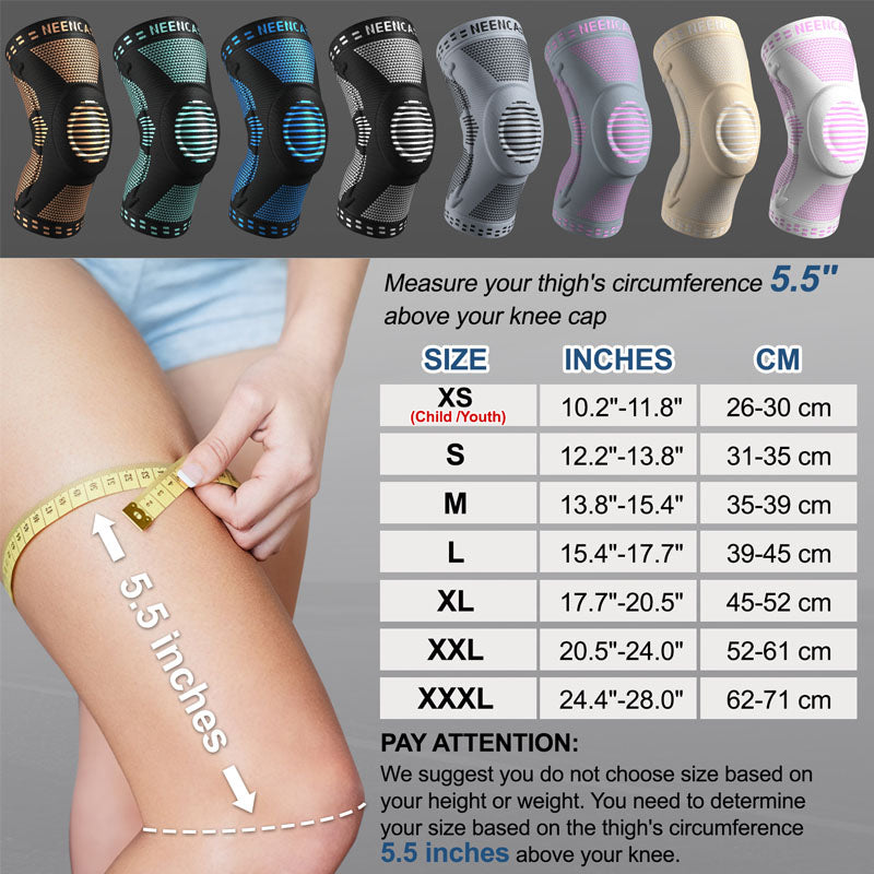 Size chart for Neenca ACE-51 professional knee brace