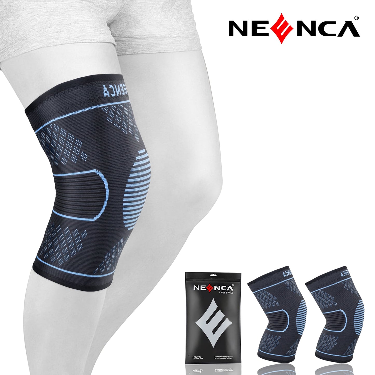 Neenca 2 Pack Knee Compression Sleeve, Knee Braces for Knee Pain Women Men, Knee Support for Weightlifting Gym