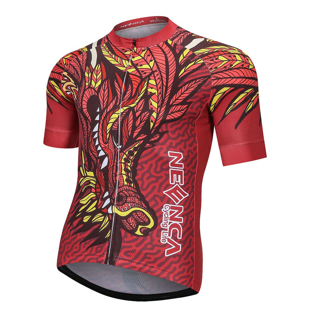 Neenca Cycling Jersey Short Sleeve Dragon Style Bike Tops with Pocket Reflective Stripe