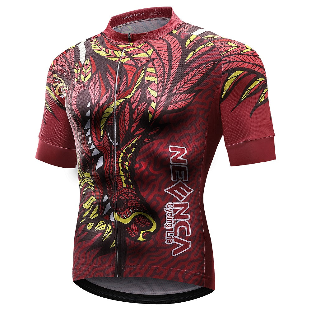 Neenca Cycling Jersey Short Sleeve Dragon Style Bike Tops with Pocket Reflective Stripe