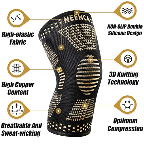 NEENCA Copper Knee Sleeves, Professional Knee Brace with Copper Ions Infused Fiber Technology
