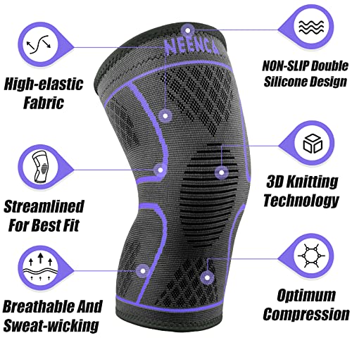 NEENCA 2 Pack Knee Brace, Knee Compression Sleeve Support for Knee Pain